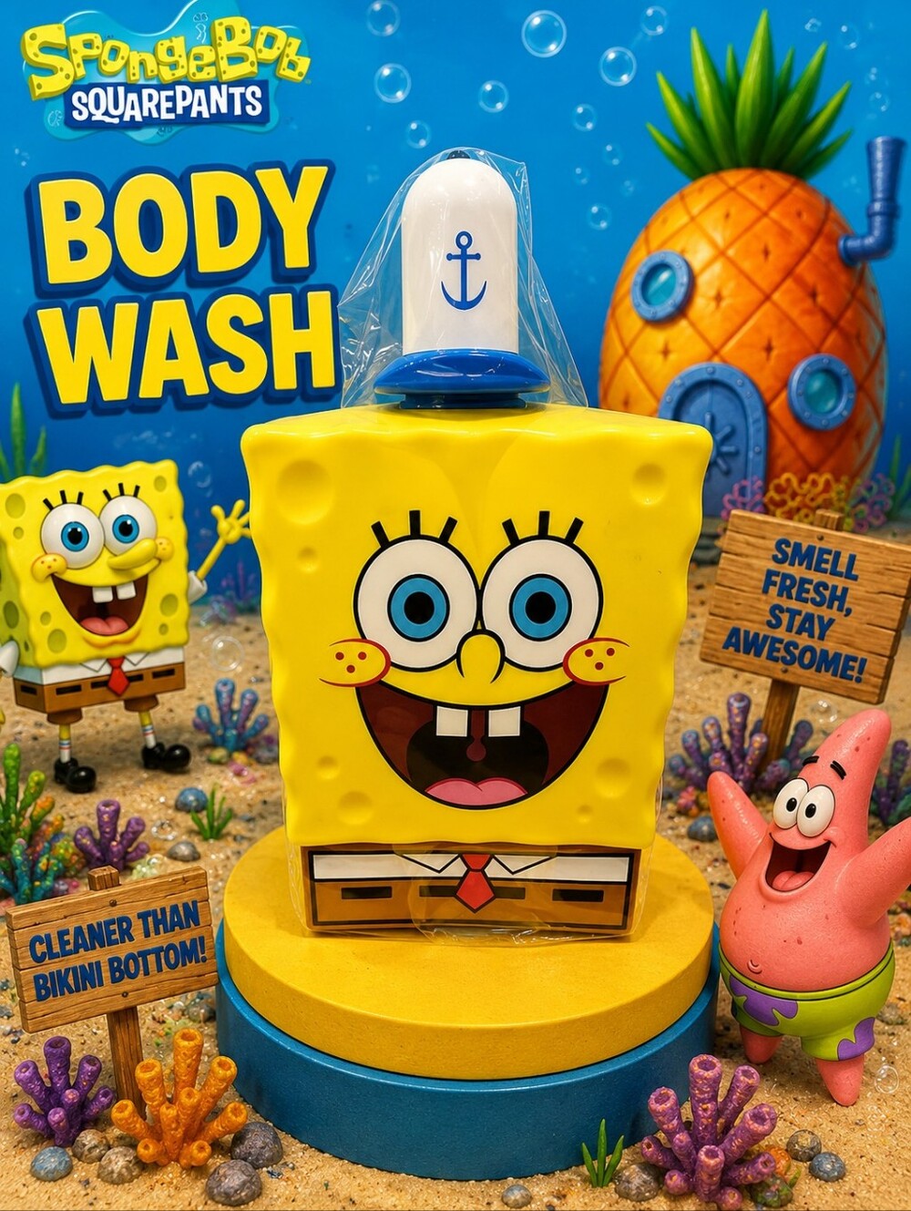 SpongeBob SquarePants Yellow Kids Body Wash Bottle 20 Oz. REUSEABLE